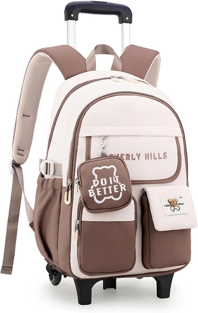ZHANAO Color-blocking Rolling Backpack for 2 Wheels, Khaki-2 Wheels
