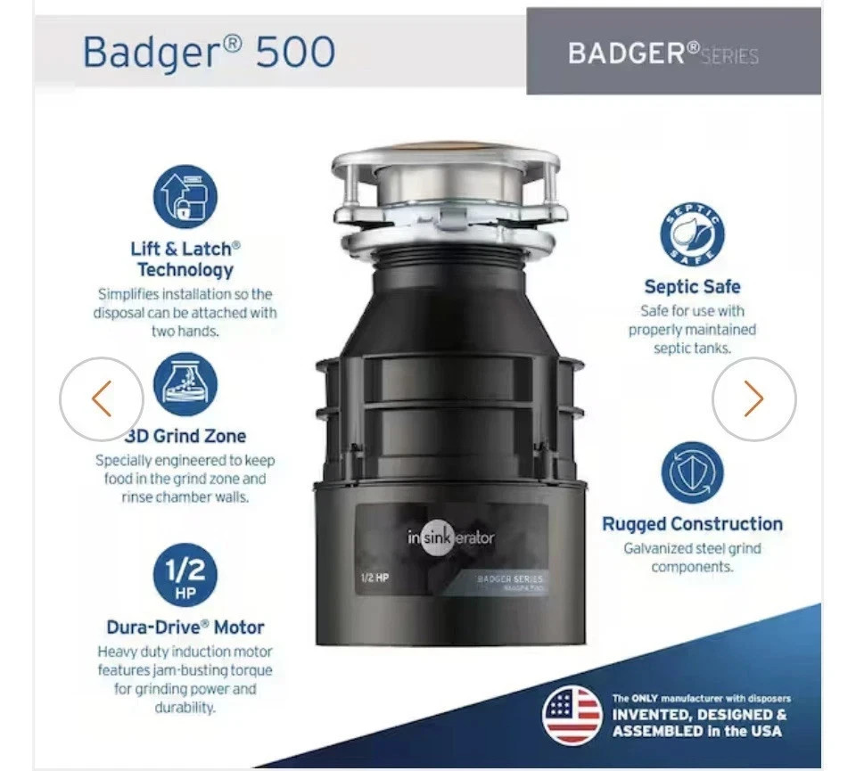 InSinkErator Badger 500 1/2 HP Continuous Feed Garbage Disposal