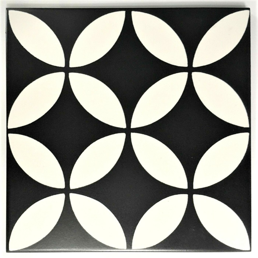 8" x 8" Geo Black Swan Patterned Ceramic Floor Wall Tile Bath (1 PIECE)