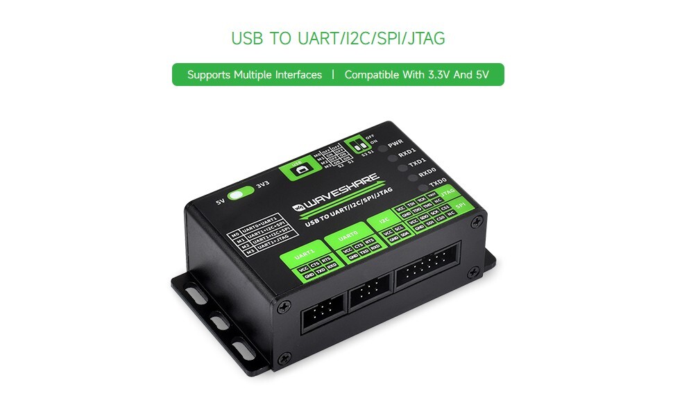Waveshare USB To UART/I2C/SPI/JTAG Converter Support Multiple Interfaces 3.3V/5V