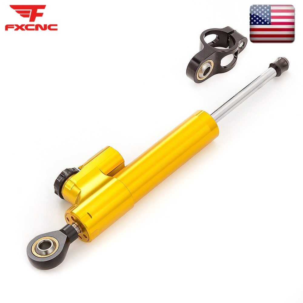 FXCNC 255MM Steering Damper Stabilizer Reversed Shock Universal Adjustable Gold