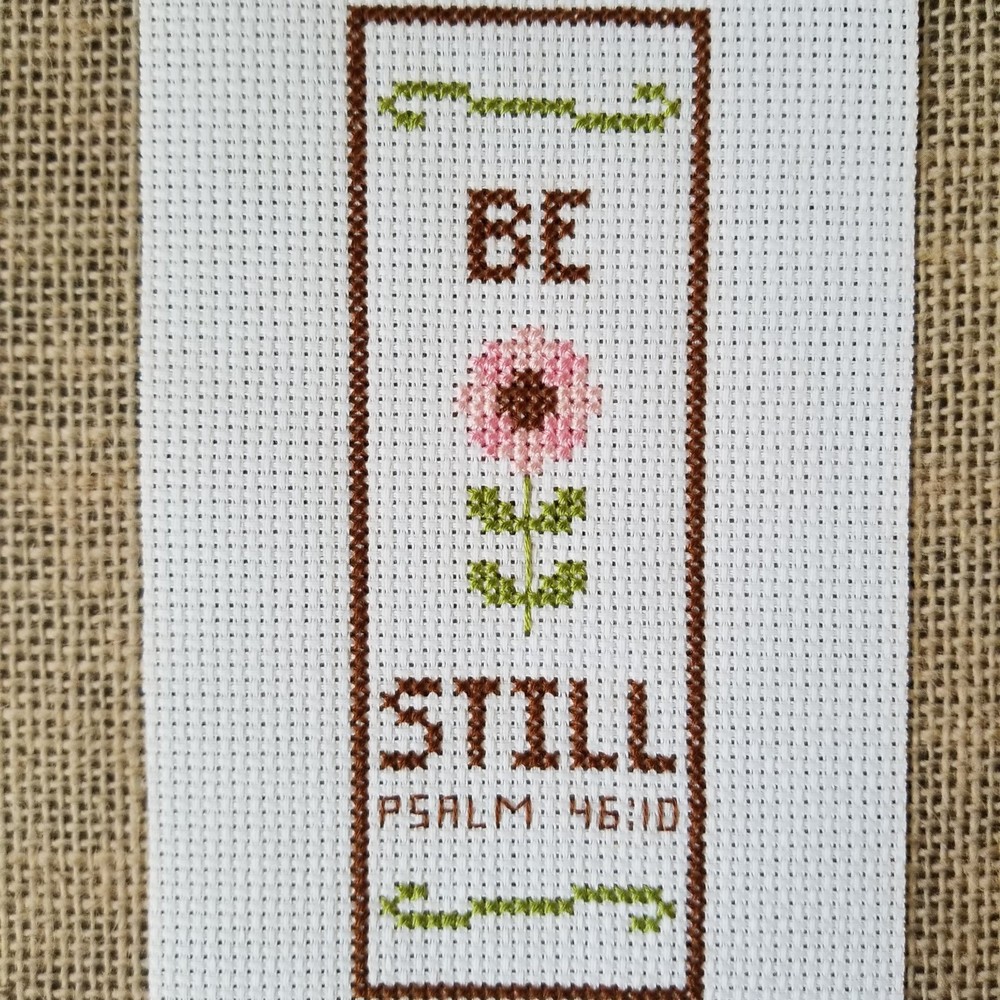 Finished Completed Cross Stitch Be Still Scripture Piece for Bookmark