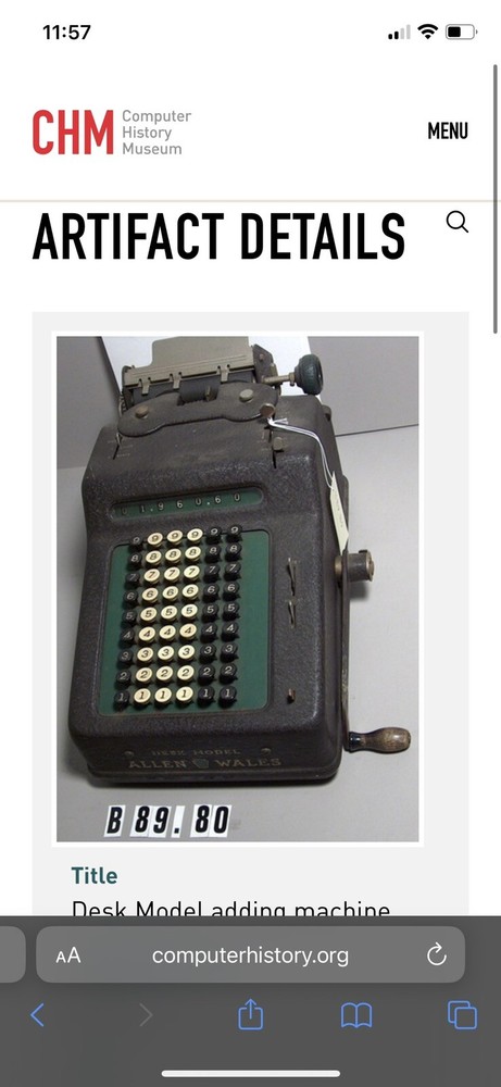 Vintage Allen Wales Desk Model Adding Machine.