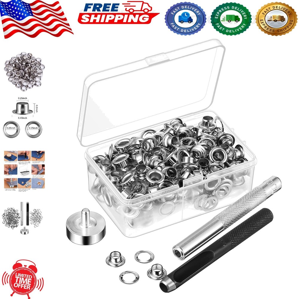 100 Sets Grommet Eyelets Tool Kit with Hole Cutter & Storage Box - Easy Repairs