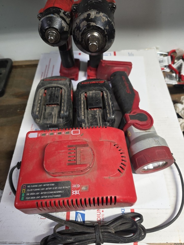 Snap On ½",⅜ Impact, Flashlight, Charger, 2 Junk Batteries.