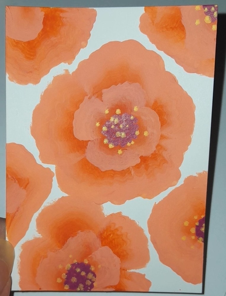 ACEO Original one stroke flower Acrylic painting.