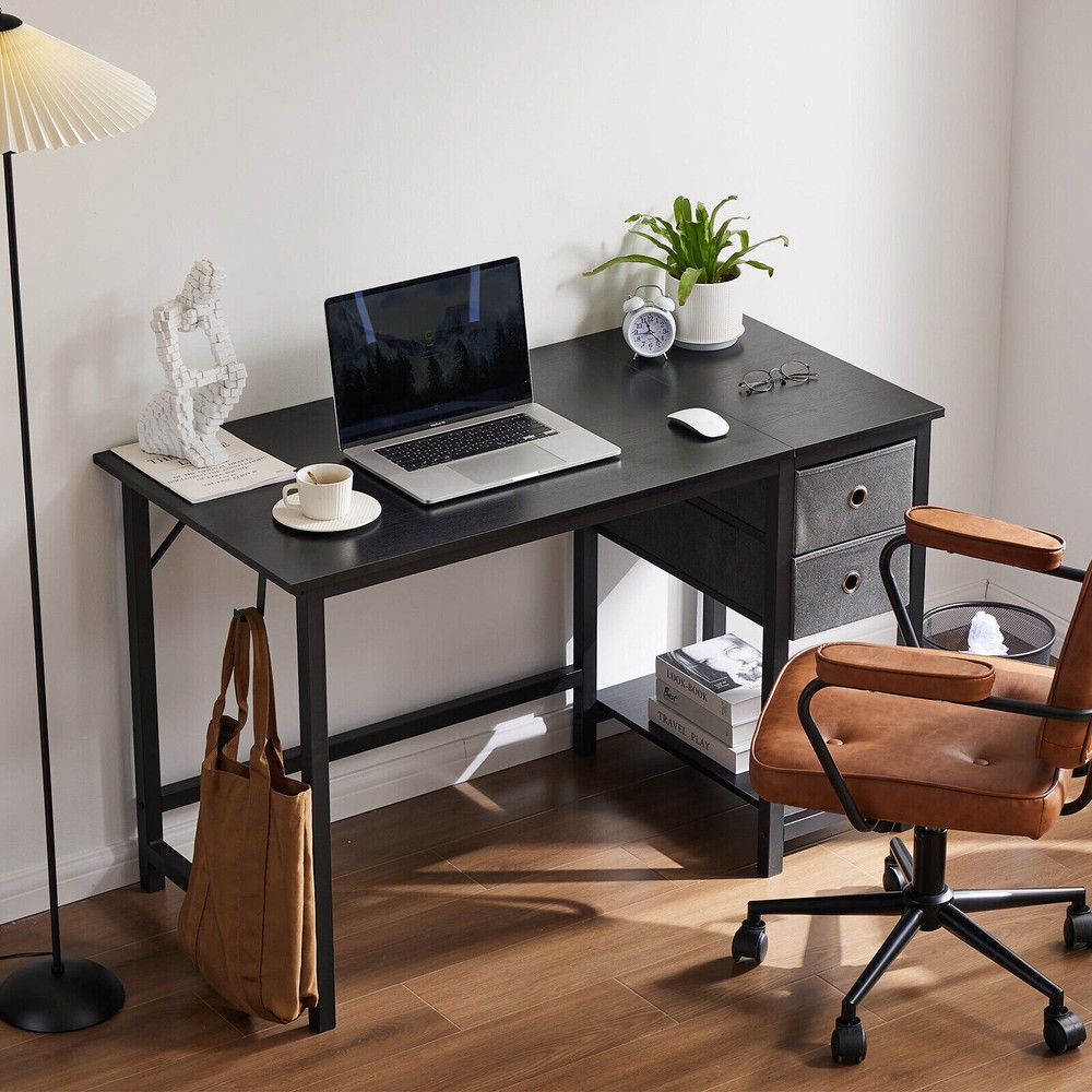 Office Study Table with Side Hook and 2 Storage Drawers - 40/47in Computer Desk