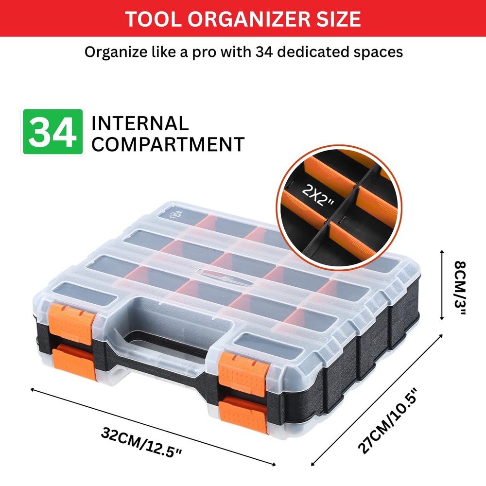 Andalus Tools Organizer Box, Small Parts Storage 1 Pack, Orange