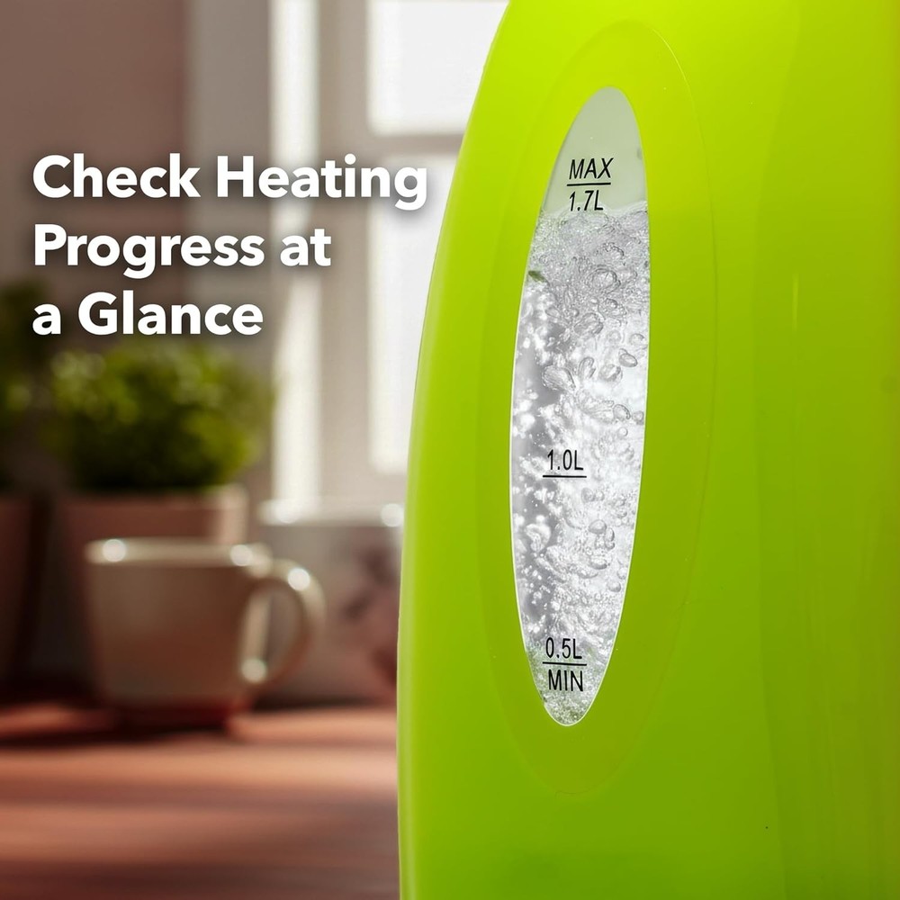 1.7L Fast Boiling Green Electric Kettle with Safety Features & Removable Filter