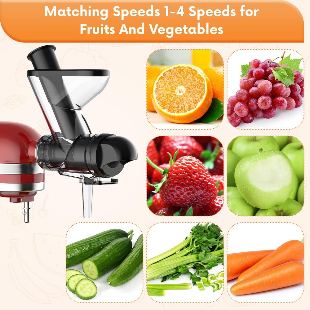 Masticating Juicer Attachment for KitchenAid Stand Mixer, Cold Pressed Juicer...