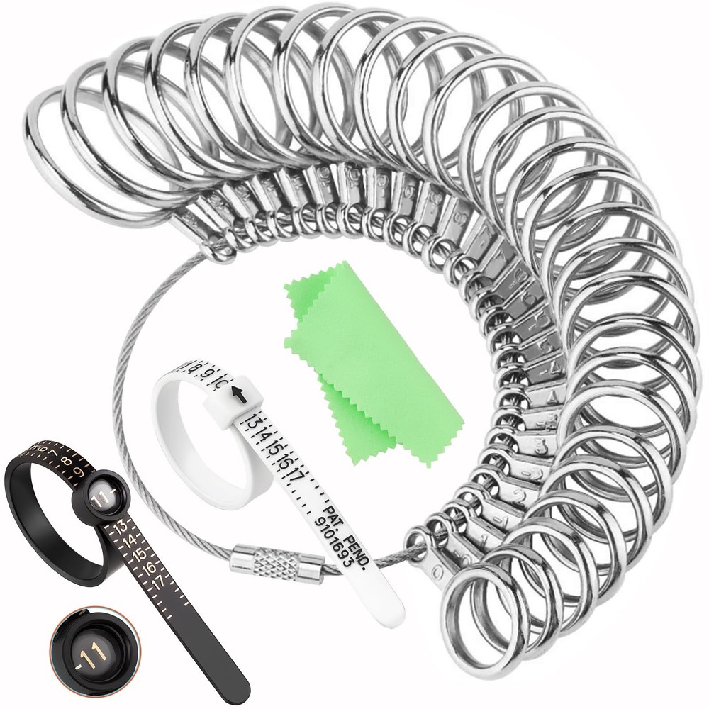 UUBAAR Ring Sizer Measuring Tool Kit, 27PCS Stainless Steel Silver