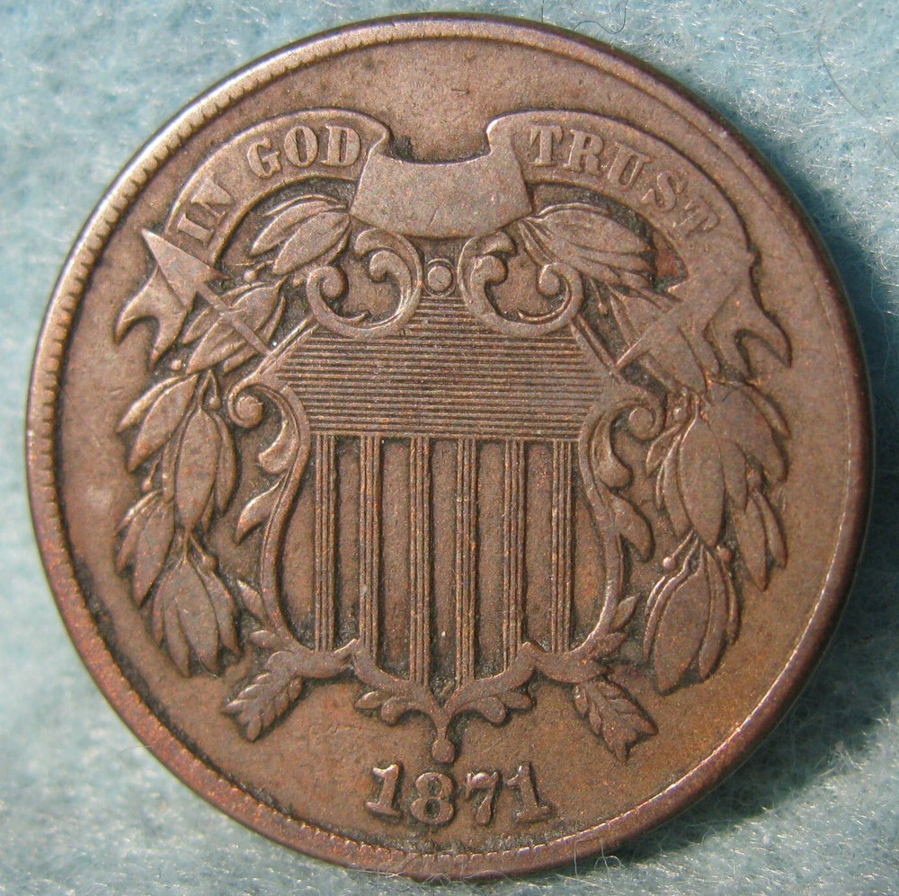 1871 Two Cent Piece Better Grade Old US Coin #555