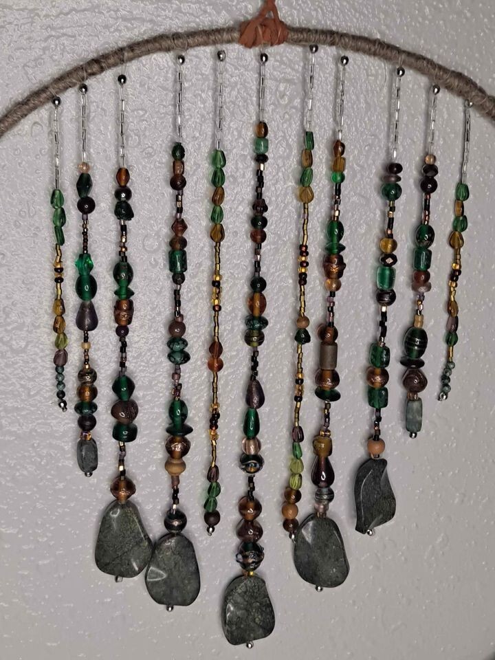 Boho Stone Glass Fringe Bead Wall Hang Handmade