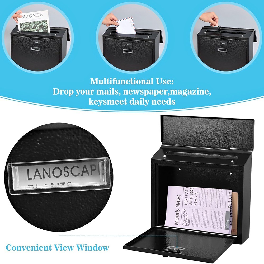 MAIL DELIVERY BOX WITH CODED LOCK WALL MOUNTED SECURITY METAL MAILBOX WITH LID