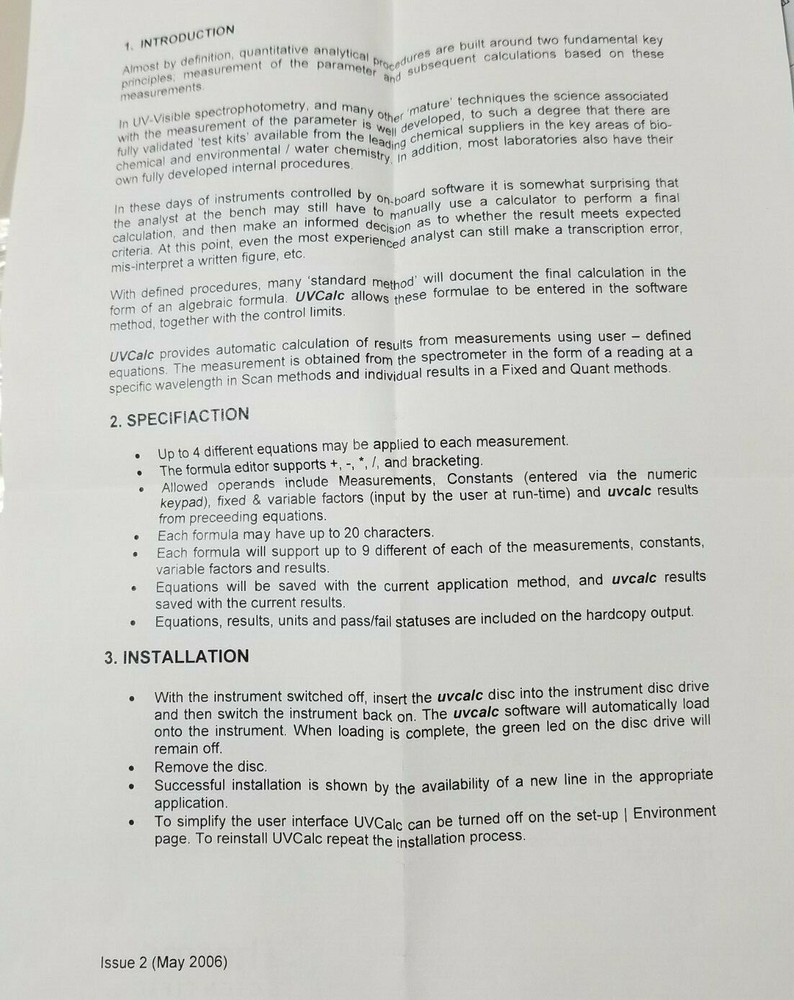 Thermo Electron / Scientific / Spectronic UVCALC Methods Software 948090004571