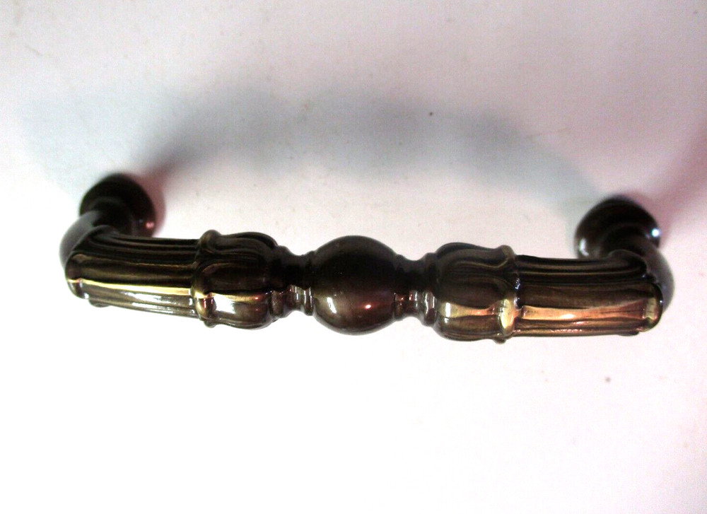 Solid Dark Brass Heavy Quality Traditional Drawer Pull Handle 3" Centers '70 Vtg