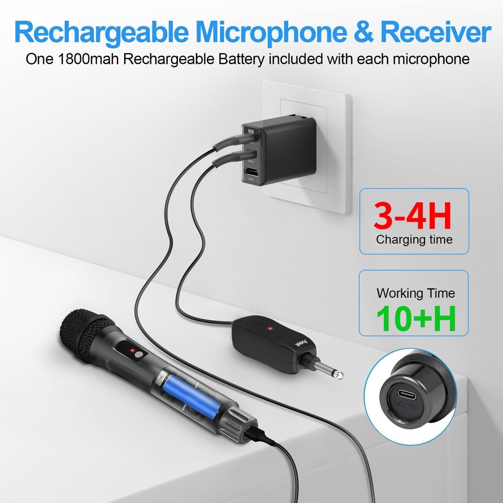 Wireless Microphone Karaoke Handheld Microphonewith Rechargeable Receiverfor ...