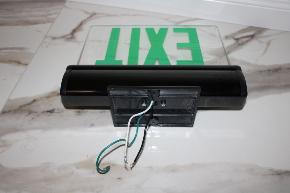 LED Edge Lit GREEN Exit Sign with Rotating Clear Panel Single Acrylic Face "WORK