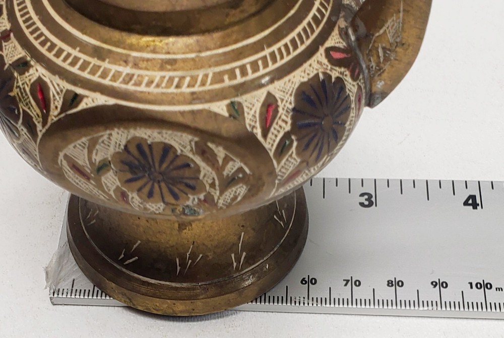 Vintage 6 pc Middle Eastern Turkish style solid brass coffee or tea pitcher cups