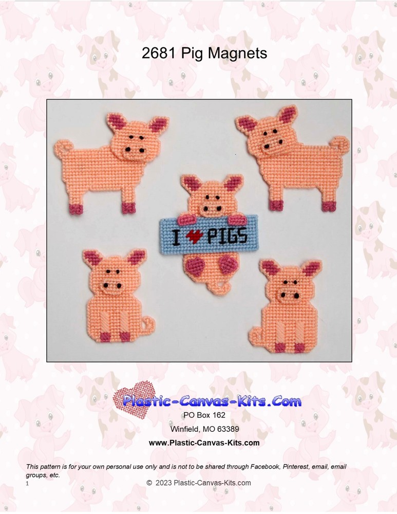 Pig Magnets-Plastic Canvas Pattern or Kit