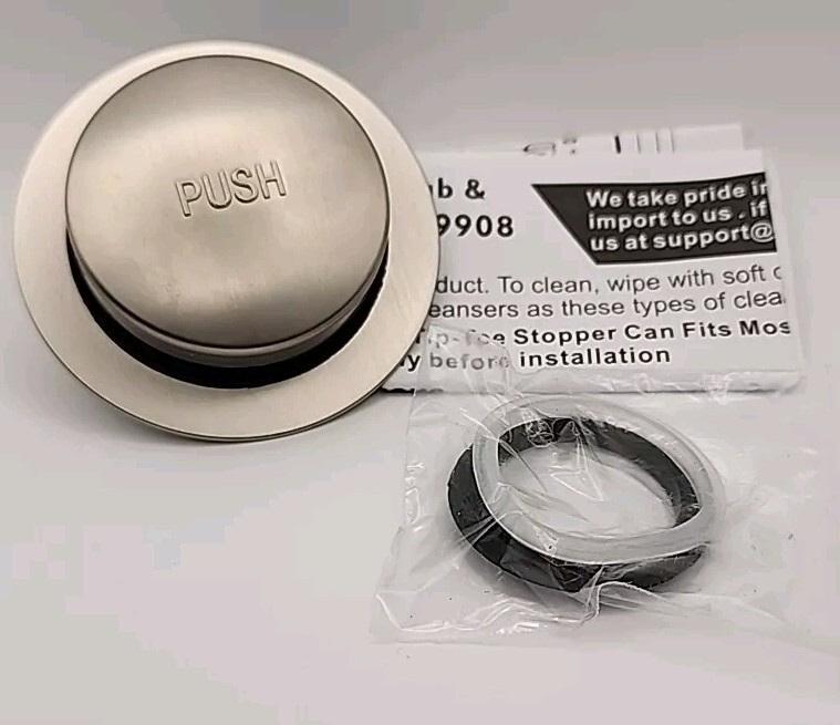 Universal EZ Tip-Toe Bath Drain Stopper, Push Button Pop up Brushed Nickel NEW