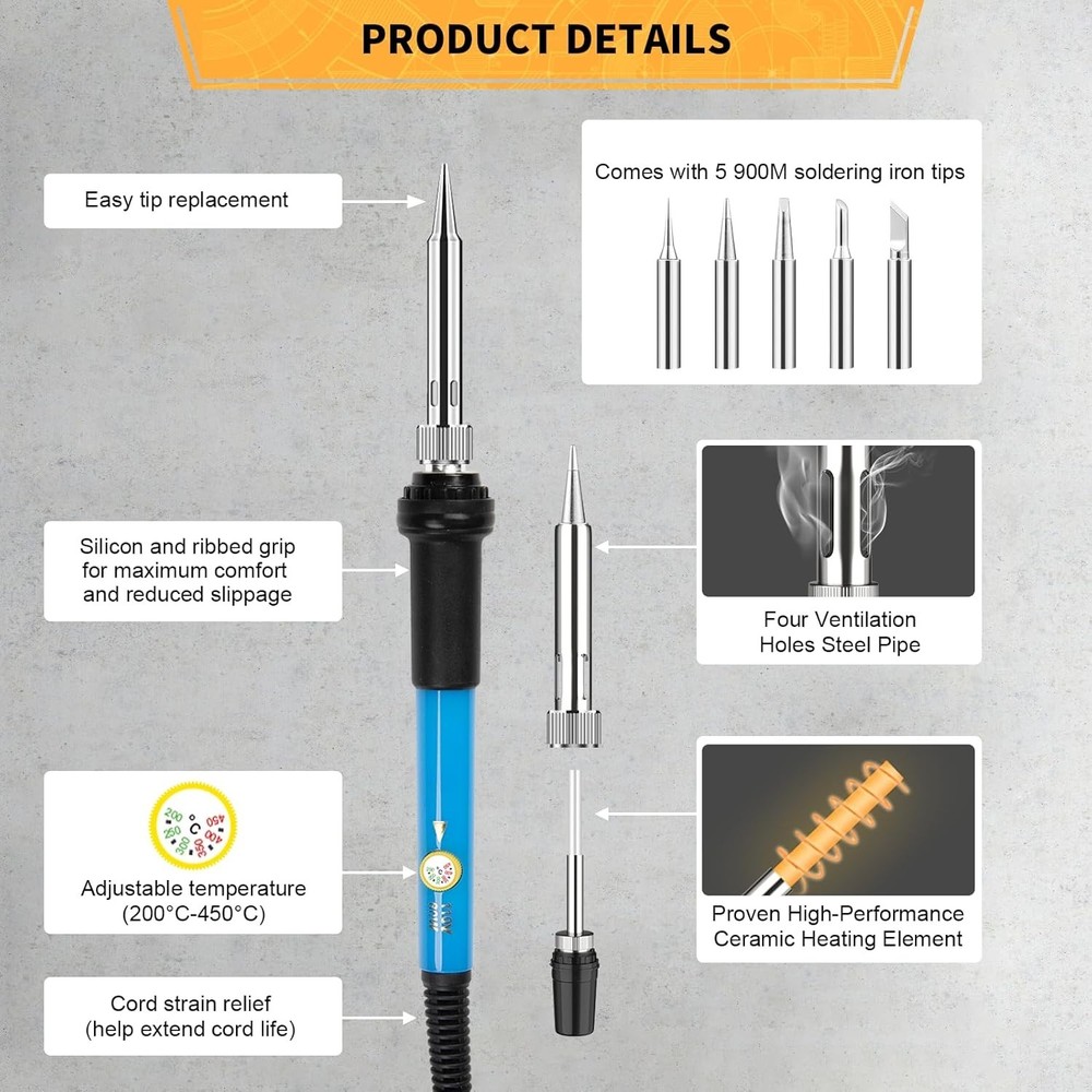 Versatile Soldering Iron Kit with Silicone Handle - Perfect for DIY Projects