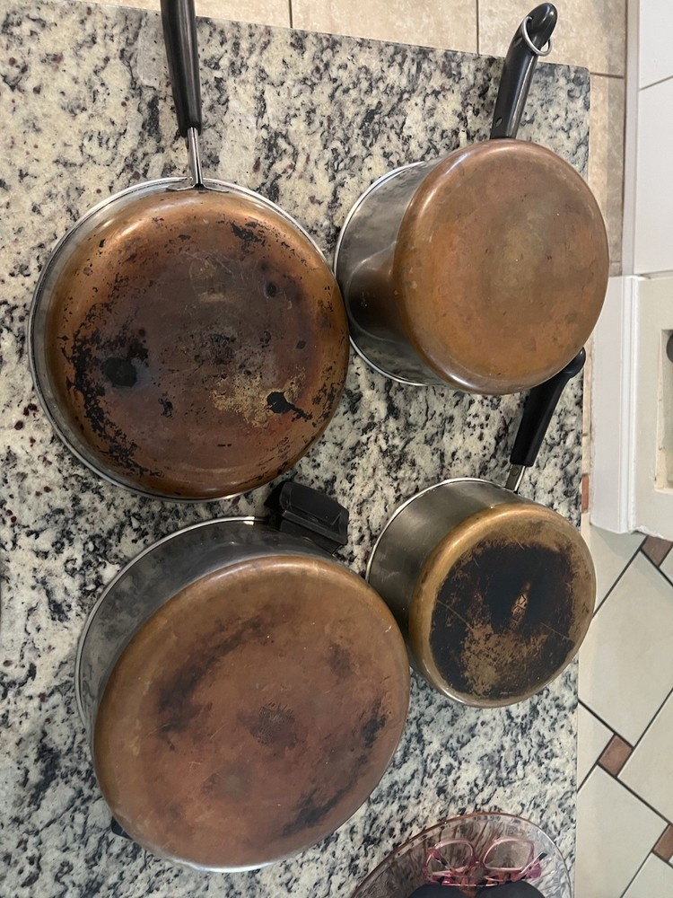 vintage revere ware copper bottom cookware set 4 peace