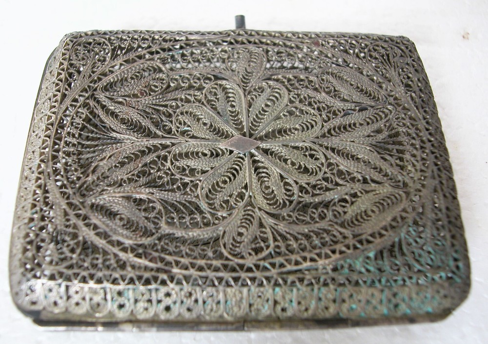 Antique Silver Hand Made Filigree Cigarette Case Box