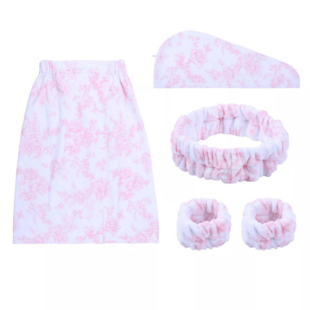NWT The Big One 5-Piece Solid Texture Bath Wrap Set - PINK WHITE FLORAL