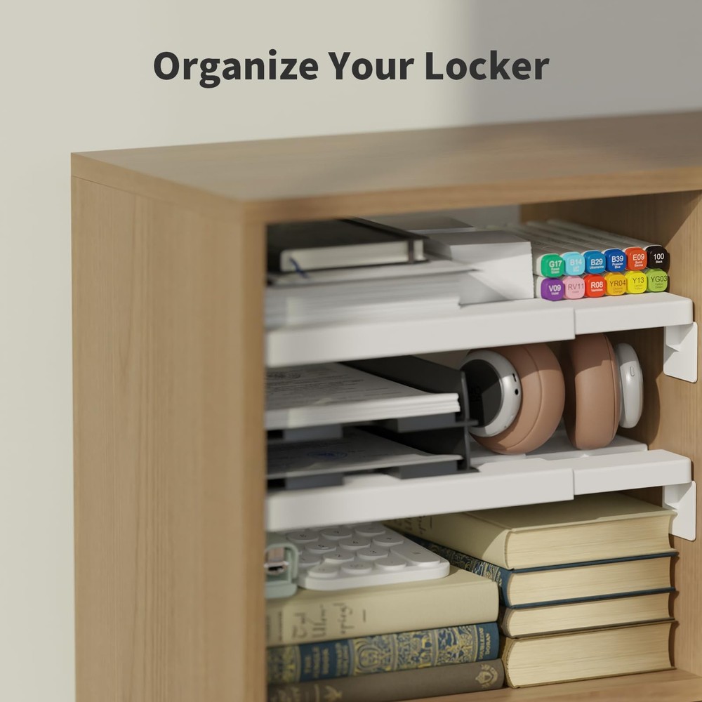 Adjust-A-Shelf Locker Shelf Adjustable Extending Organizer For School White