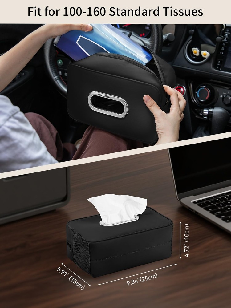 Multi-Functional Car Tissue Holder with ‌2 Storage Nets, Upgraded PU Leather ...