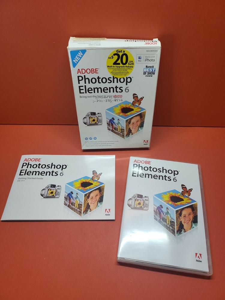 Adobe Photoshop Elements 6 (Mac, 2008) Complete In Original Box