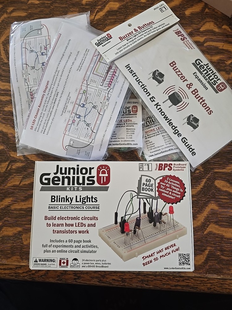 JUNIOR GENIUS Blinky Lights Kit Basic Electronic Circuits + Extra Expansion NEW