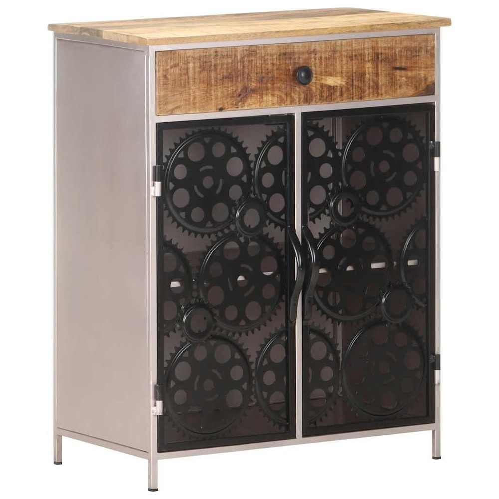 Industrial Sideboard Bicycle Chain Design Solid Mango Wood Iron Doors Drawer