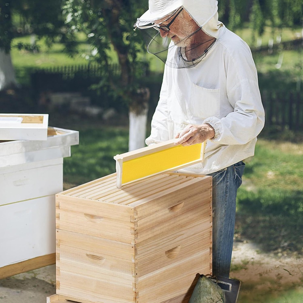 10-Frame Beehive Starter Kit, Honey Bee Hives Includes 1 Deep Bee Box 1 Medium B