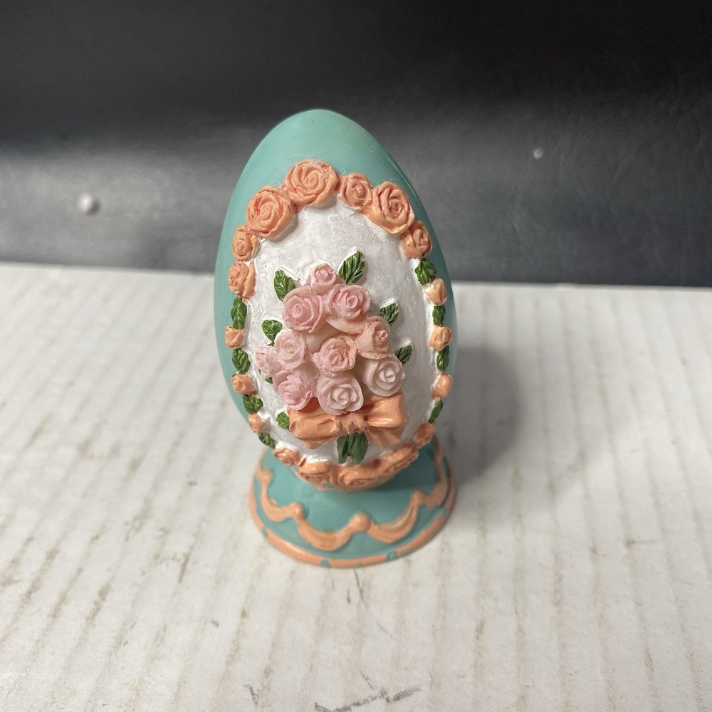 2 Vintage Easter Eggs Ceramic FLORAL Design Raised With Display 3D Loomco