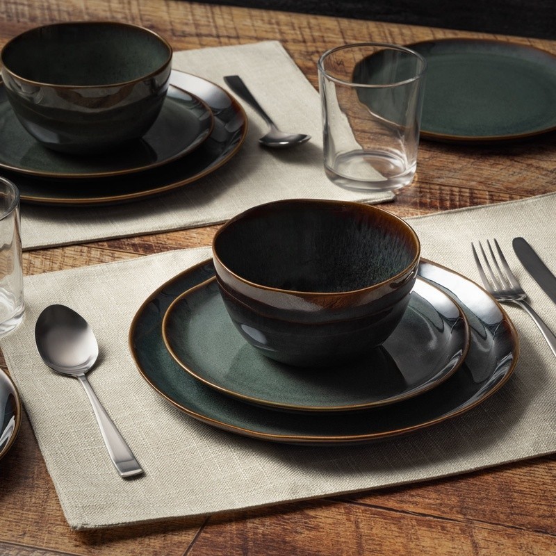 Rustic Ceramic Dinnerware Set 12 Piece Service 4 Dishwasher Microwave Safe New