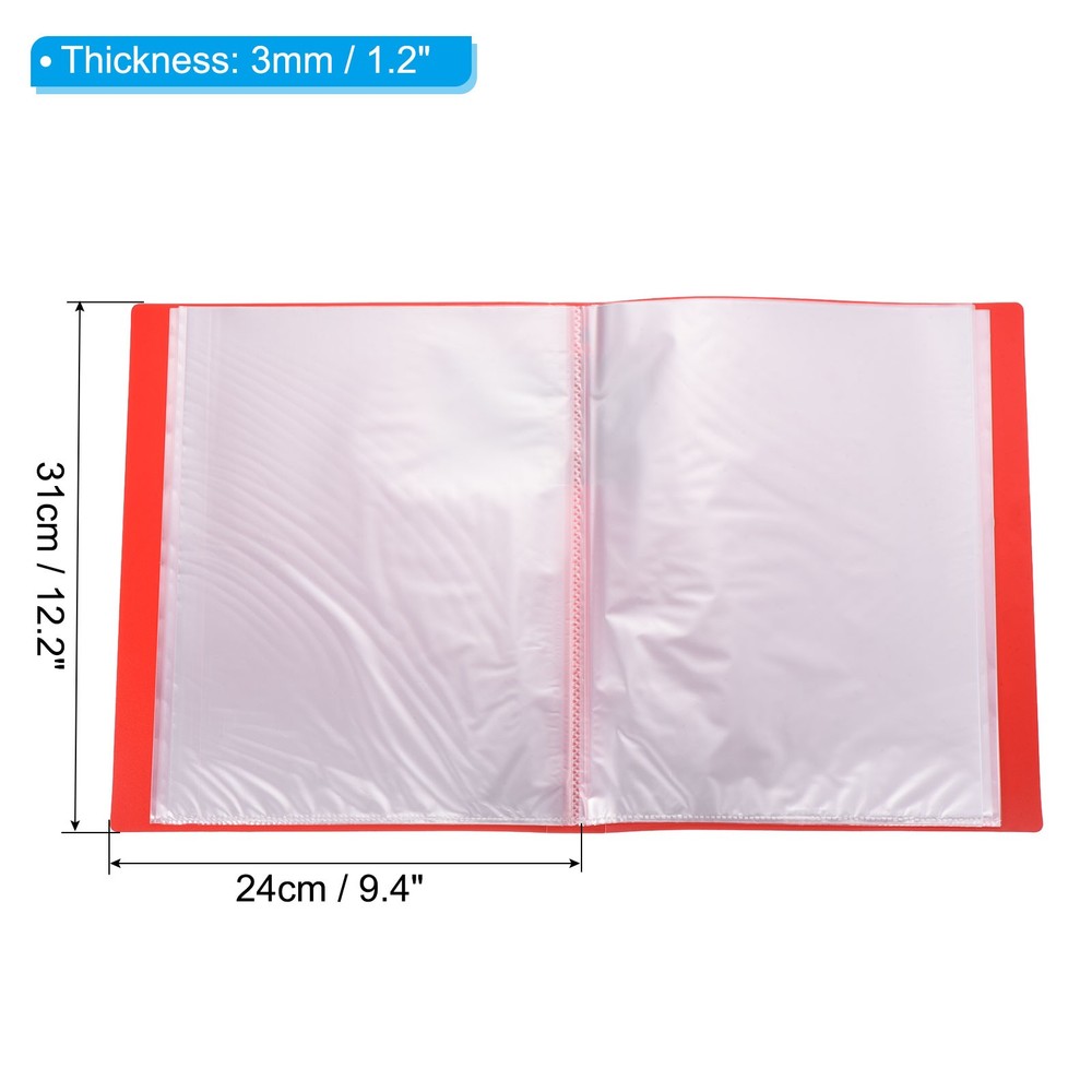 9x12" Binders with Plastic Sleeve, PP 60 Pocket File Protector, Red