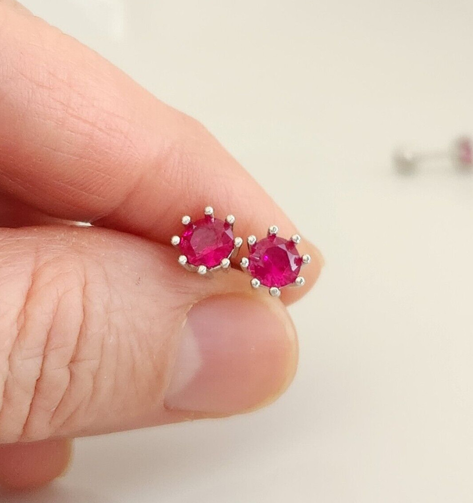 Genuine Ruby 6mm Stud Earrings Ball Screw Back 925 Solid Sterling Silver