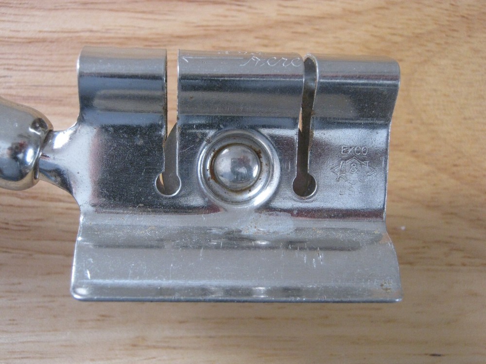 Vintage EKCO A&J Pull-Through Kitchen Knife Sharpener with Red Wooden Handle