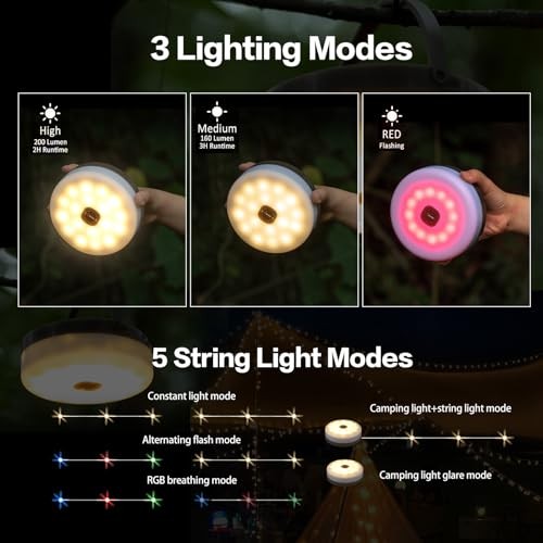 Solar Camping String Lights, 4 in 1 Outdoor Camping Lantern with 8 72.2Ft