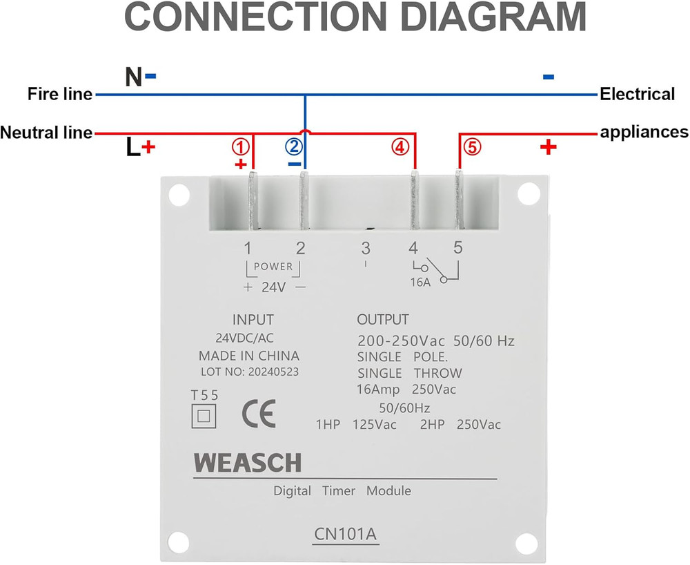 Timer Switch, CN101A, DC/AC 24V 16Amp, Digital LCD Power Programmable Timer Time