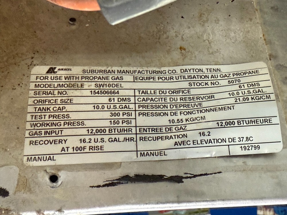 Suburban DSI Gas Electric Water Heater SW10DEL 10 Various Parts Bundle