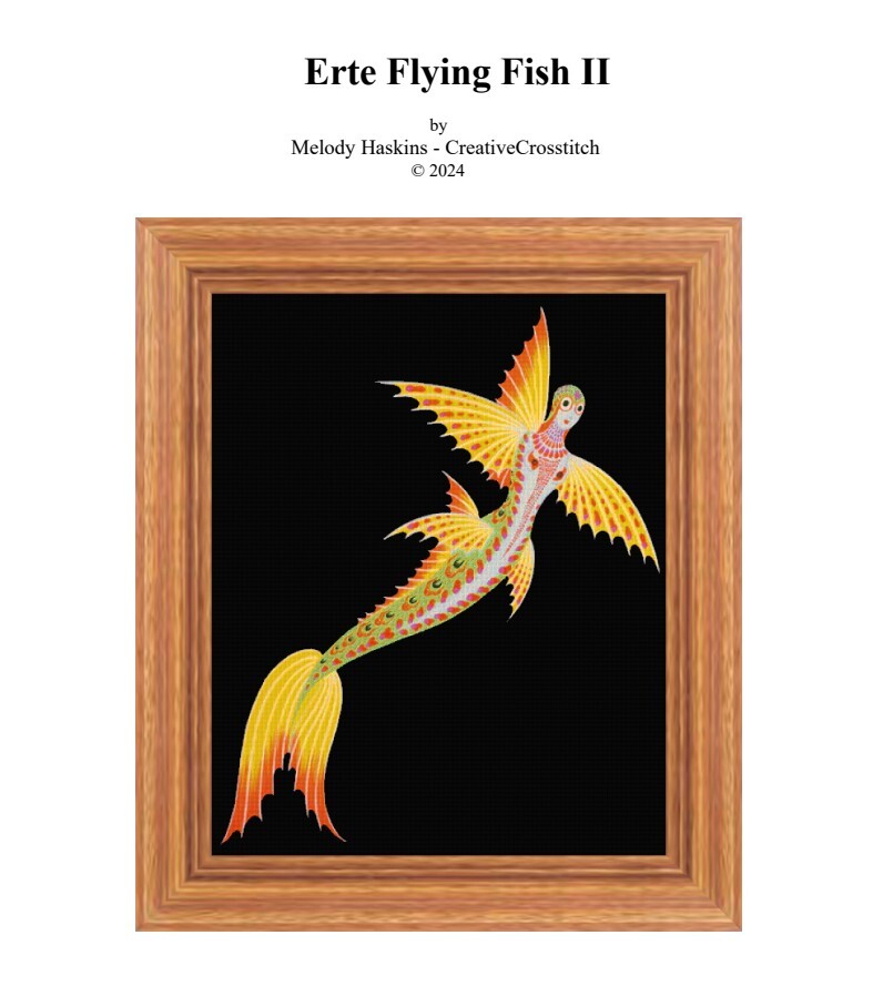 Erte Flying Fish II Cross Stitch Pattern Design + Photo + Pattern Keeper File