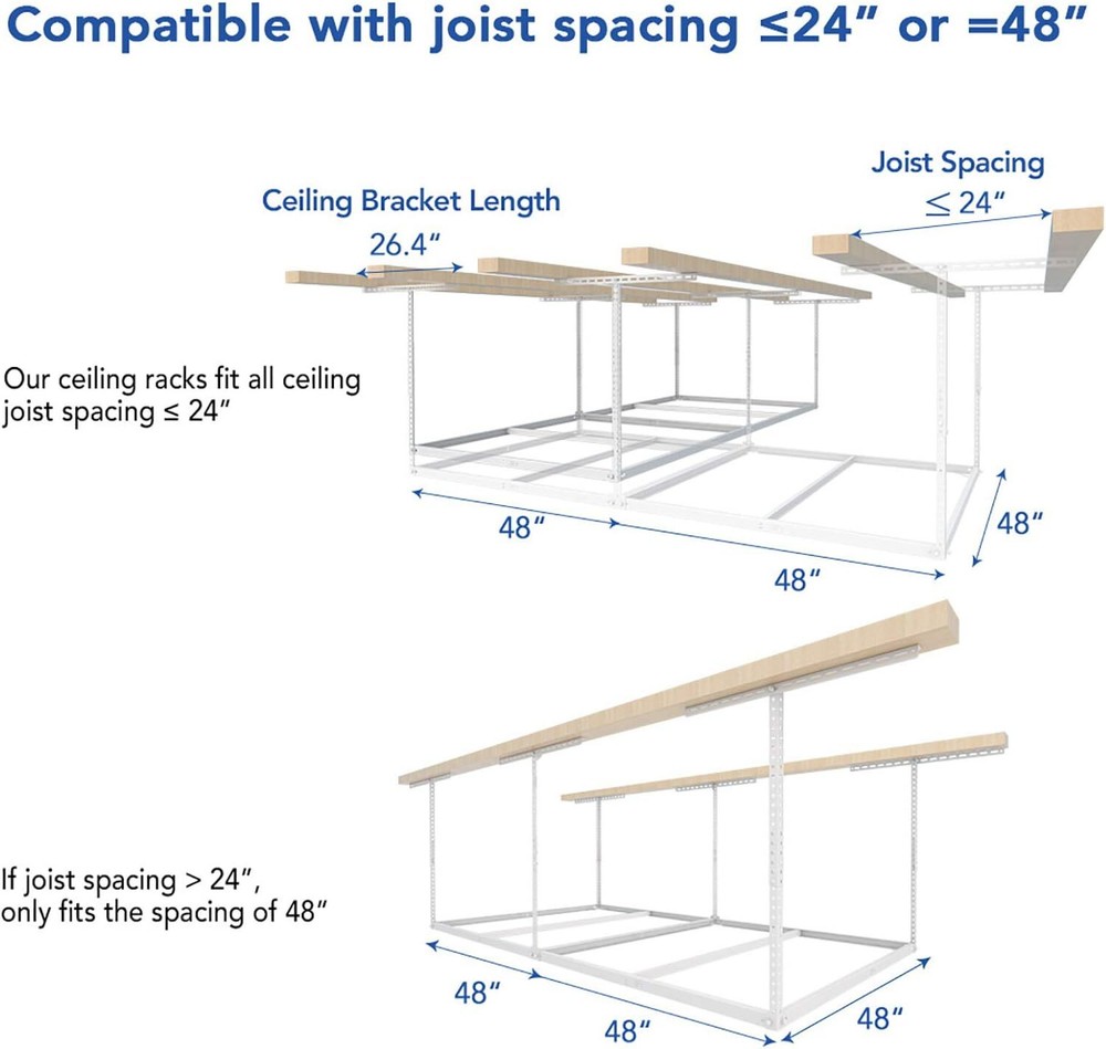 FLEXIMOUNTS 4x8 Overhead Garage Storage Rack without Decking, , 600lbs ﻿