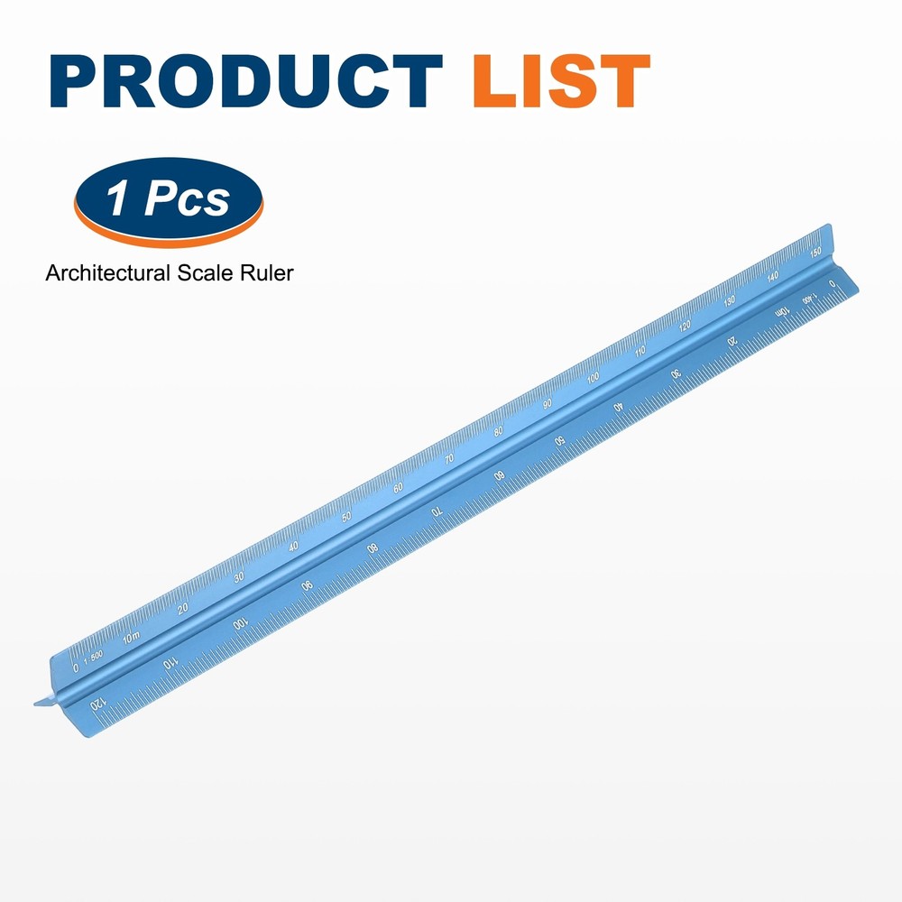 12 Inch Metric Architectural Triangular Scale Ruler Large Scale, Blue
