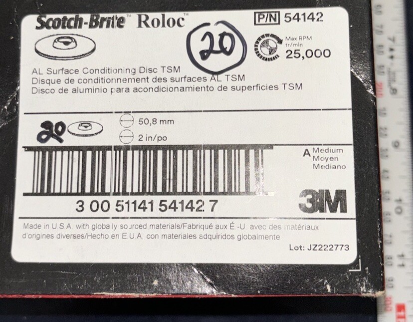 3M Roloc 2” AL Surface Conditioning Disc TSM Medium S-Brite 54142 20 per Pack