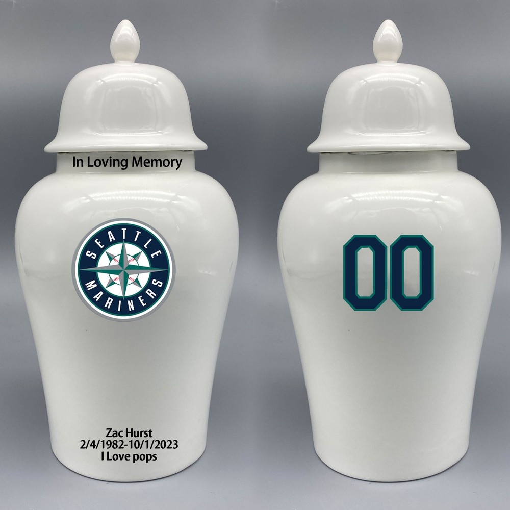 Ceramic Large Urn for Seattle Mariners Baseball Theme, Custom Text & Number