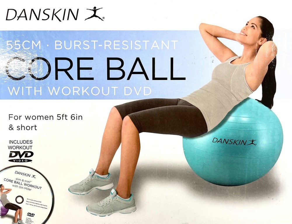 Danskin Burst Resistant Core Ball 55cm Mint - Includes Workout DVD - New in Box