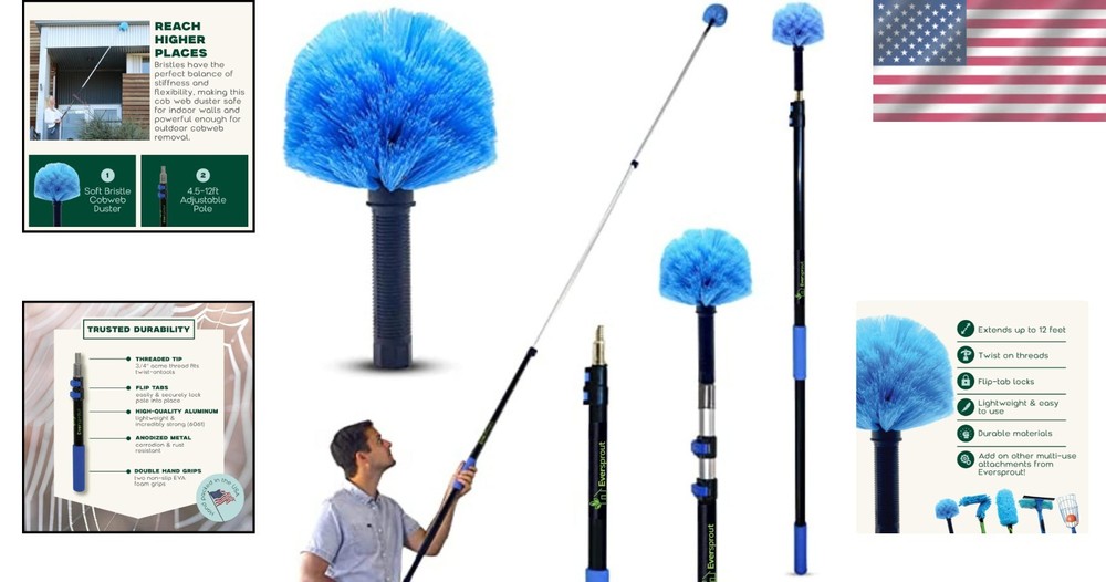 Extendable Duster 20ft - Durable Aluminum Pole for Cobwebs & High Ceilings